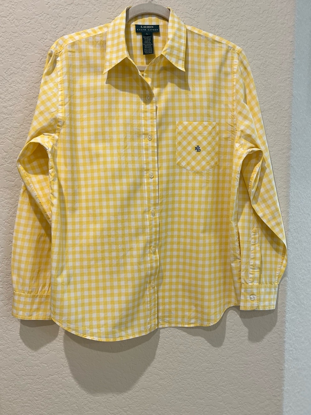 Lauren Ralph Lauren Yellow & White Gingham Button-Down Shirt | Women’s Large